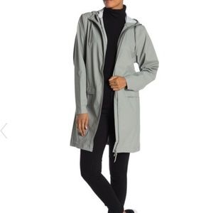 Rains hooded rain w coat zip up stone long jacket